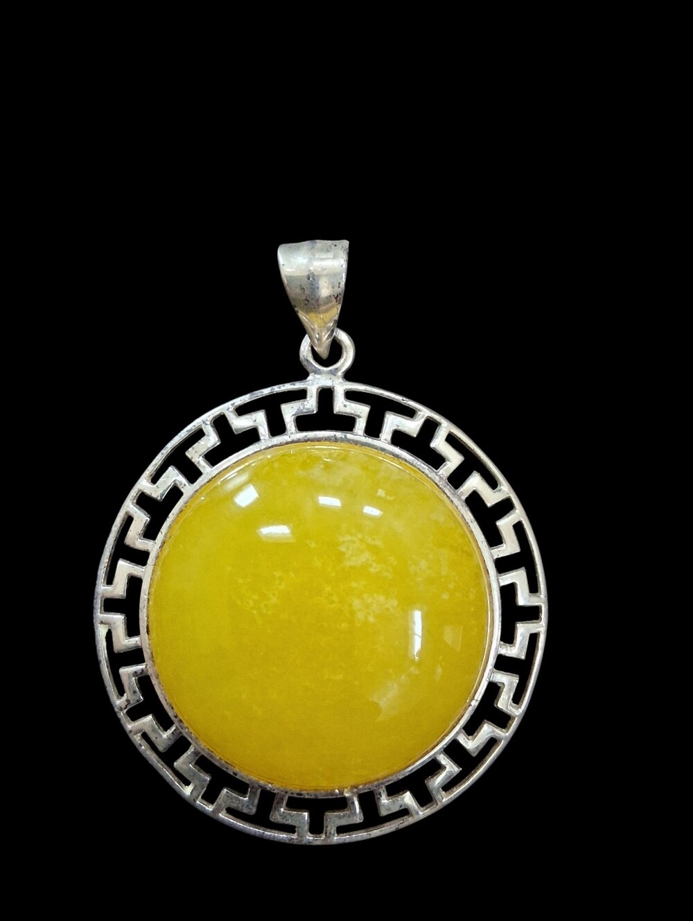 .925 Sterling Silver Cabochon Round Yellow Agate Pendant